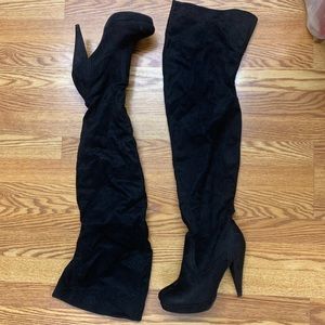 Black Suede Over the Knee Boot w/heel